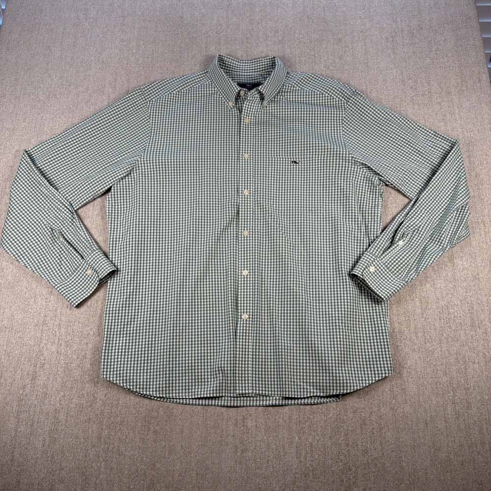 Vineyard Vines Button Up Men‎ XL Green Checker Long Sleeve Murray Shirt